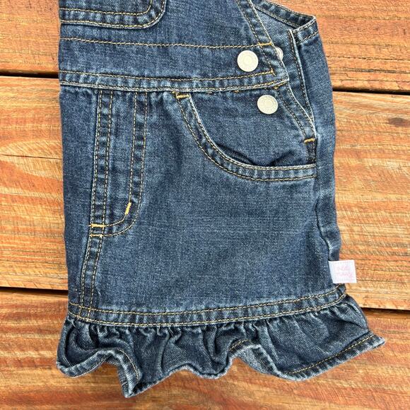 Baby Denim Overall Dress 3-6M Vintage Y2K Ruffle Hem Pink Lined Easter Outfit - Picture 14 of 14